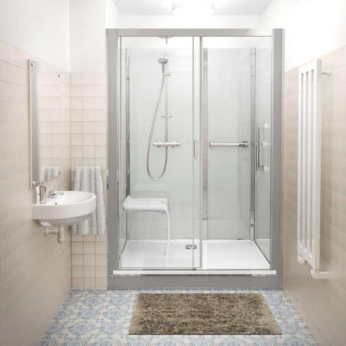 Cabine de douche version haute en niche largeur 136 cm largeur 77,7cm blanc verre sérigraphié déperlant