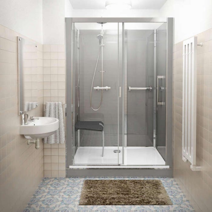Cabine de douche version haute en niche largeur 136 cm largeur 67,7cm anthracite verre sérigraphié déperlant
