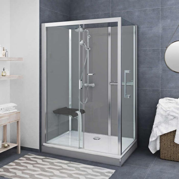 Cabine de douche version haute en angle largeur 136 cm largeur 87,7cm anthracite verre clair déperlant