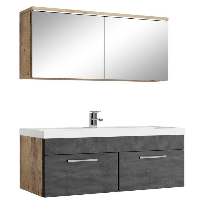 Meuble de salle de bain Paso 02 80 x 40 cm lavabo Chêne châtaignier avec gris – Armoire de rangement miroir armoire miroir