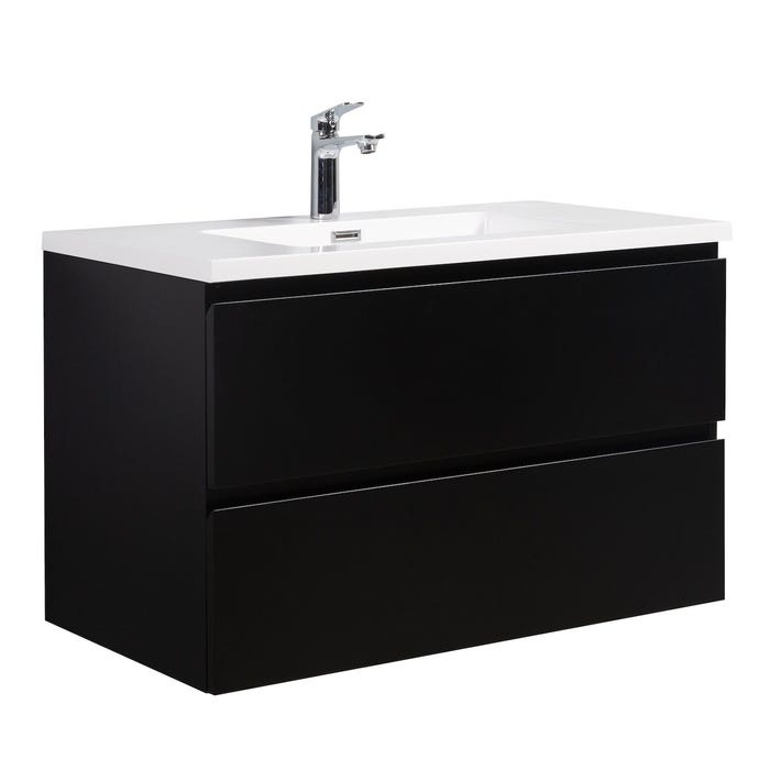 Meuble de salle de bain Angela 90 cm lavabo Noir mat – Armoire de rangement Meuble lavabo