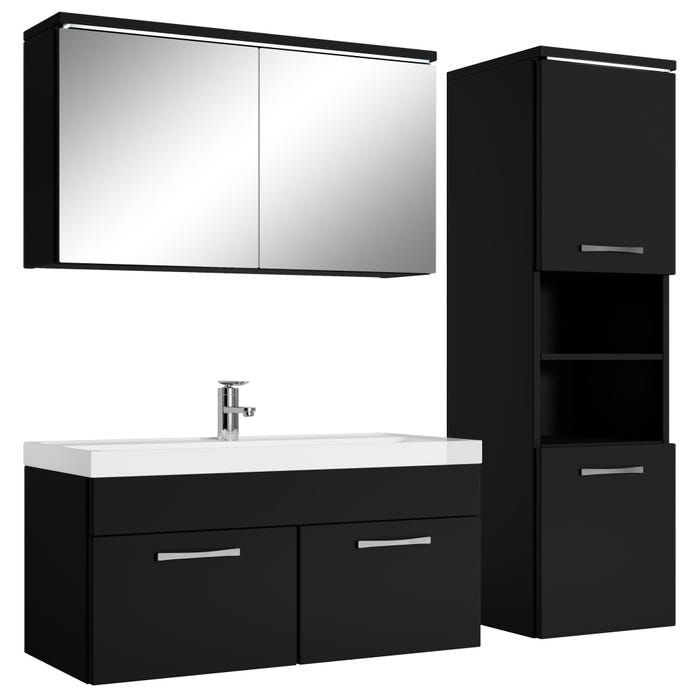 Meuble de salle de bain de Paso 80 x 40 cm lavabo Noir mat – Armoire de rangement Meuble lavabo armoire miroir