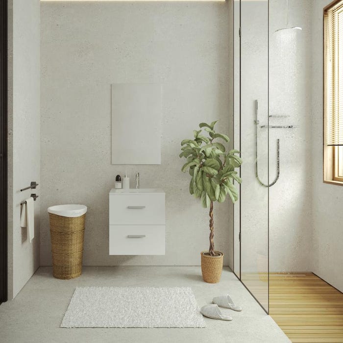 Meuble de salle de bain suspendu avec simple vasque - Coloris blanc - 60 cm - KAYLA