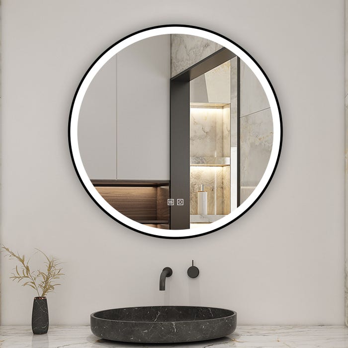 AICA Miroir lumineux 60cm rond, 3 couleurs + anti-buée + dimmable + mémoire, miroir salle de bain