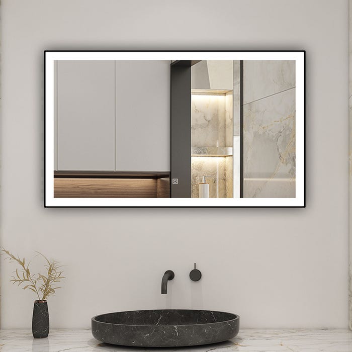 AICA Miroir lumineux 120x70cm 3 couleurs + dimmable + anti-buée + mémoire, miroir salle de bain LED