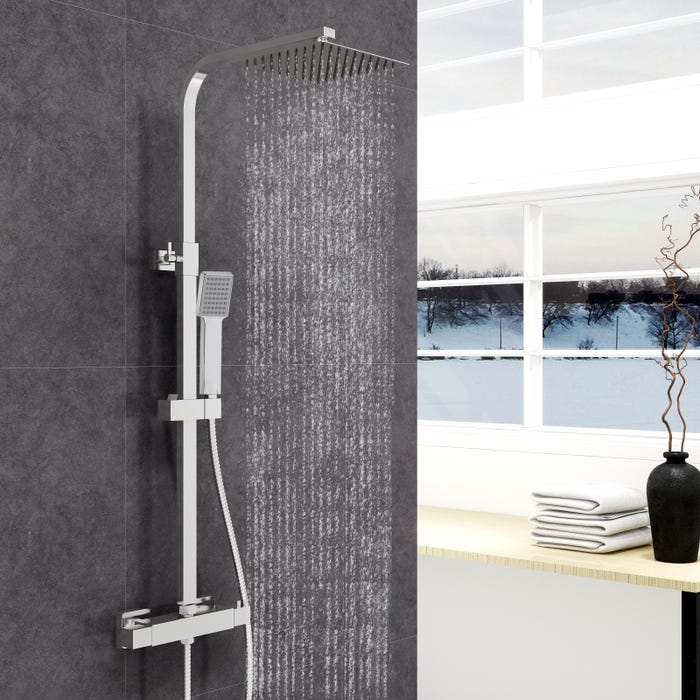 AICA Colonne de douche thermostatique carrée avec douchette, salle de bain réglable en hauteur 80-120 cm