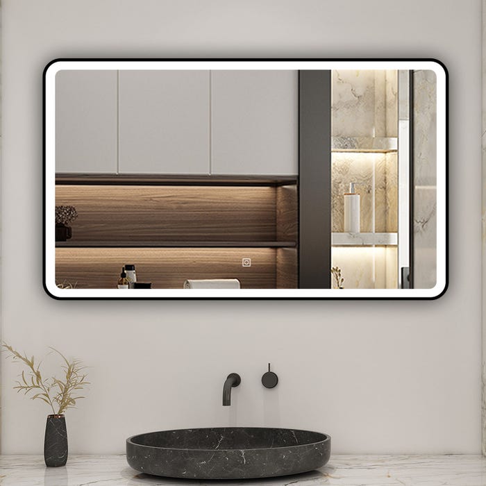 AICA Miroir lumineux 100x60cm 3 couleurs + anti-buée + dimmable + mémoire miroir salle de bain