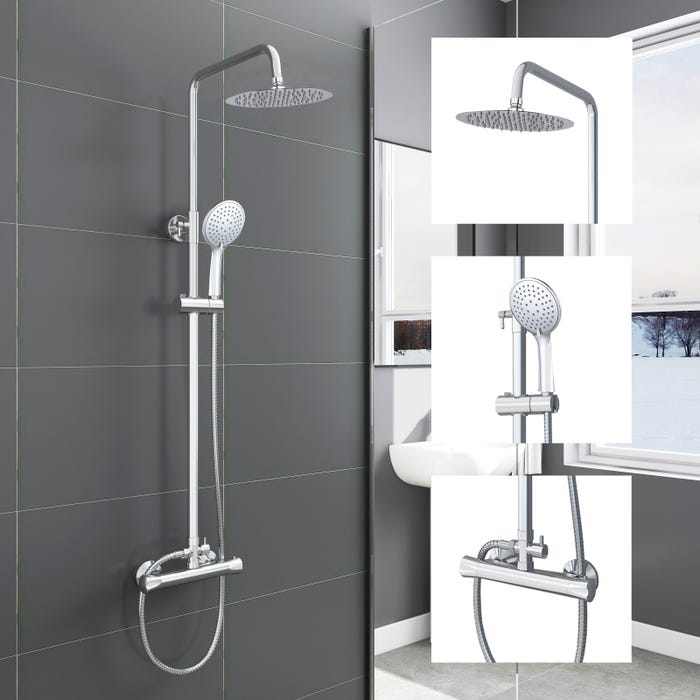 AICA Système de douche rond, colonne de douche thermostatique avec robinet réglable en hauteur