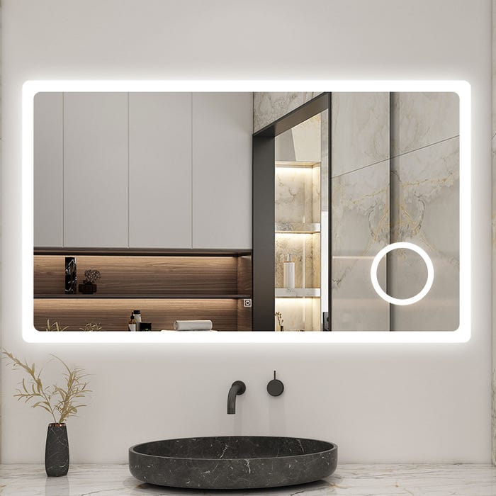 AICA LED Miroir lumineux loupe + tricolore + 3 couleurs + dimmable + anti-buée 140x80cm salle de bain mémoire,tactile