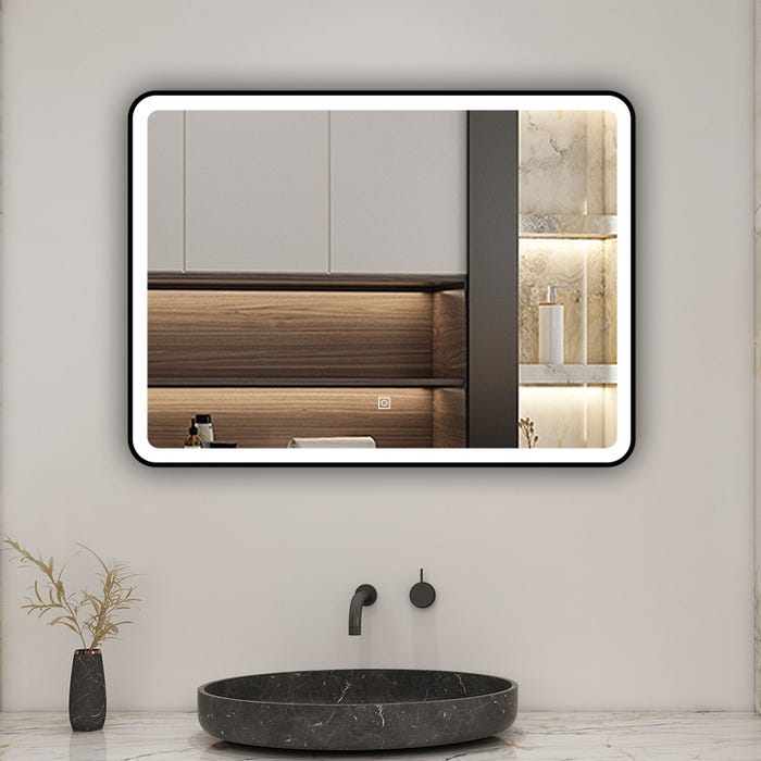 AICA Miroir lumineux 80x60cm 3 couleurs + anti-buée + dimmable + mémoire miroir salle de bain