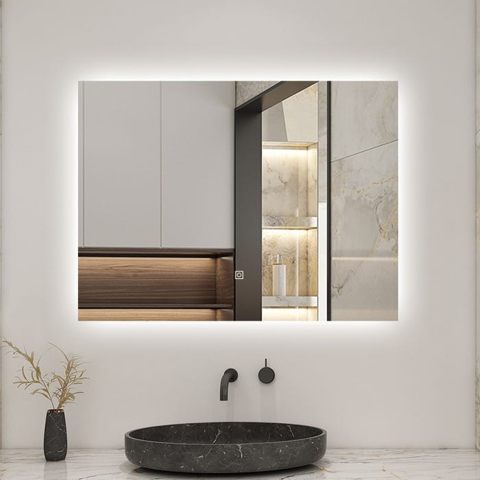 AICA LED Miroir lumineux 70x50cm anti-buée + dimmable + mémoire miroir salle de bain
