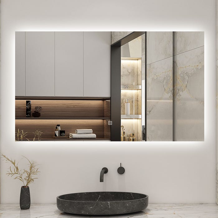 AICA LED Miroir lumineux 90x70cm anti-buée + dimmable + mémoire miroir salle de bain
