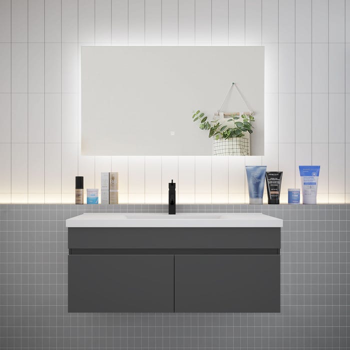 Ensemble meuble vasque L.100cm lavabo + LED miroir 100cm,anthracite