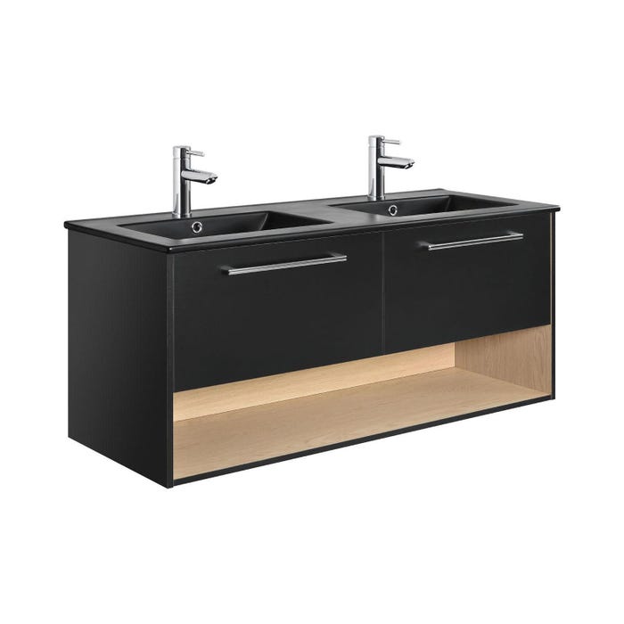 Meuble double vasque noir 120cm + vasque NIKA