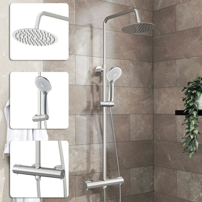 AICA Colonne de douche set de douche avec douche de tête 20 cm, douchette ronde