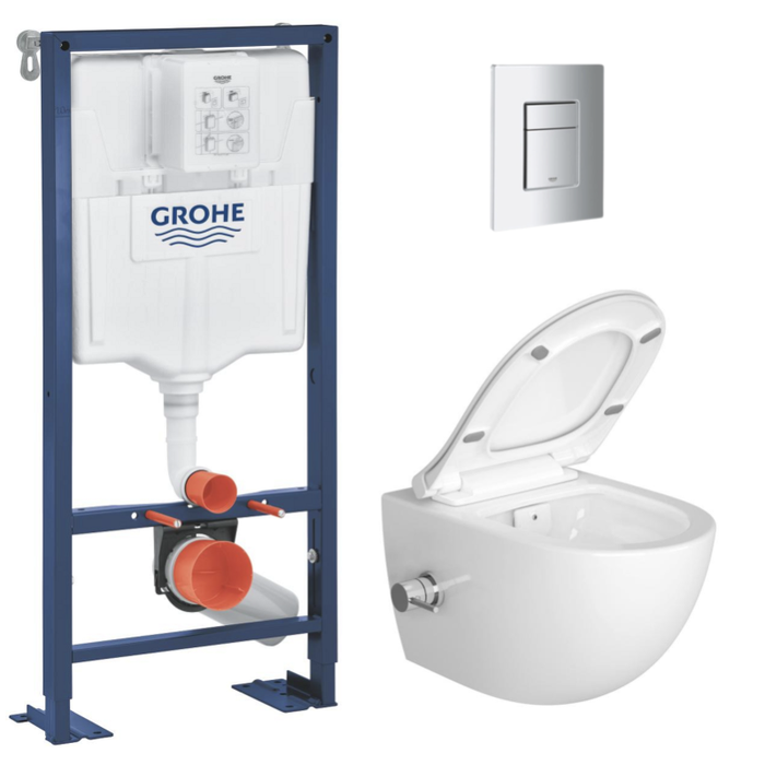 Grohe Pack WC Bâti autoportant Solido + WC sans bride SAT fonction bidet thermostatique + Plaque chrome (AUTOPORTANT-SATCLEAN-1)