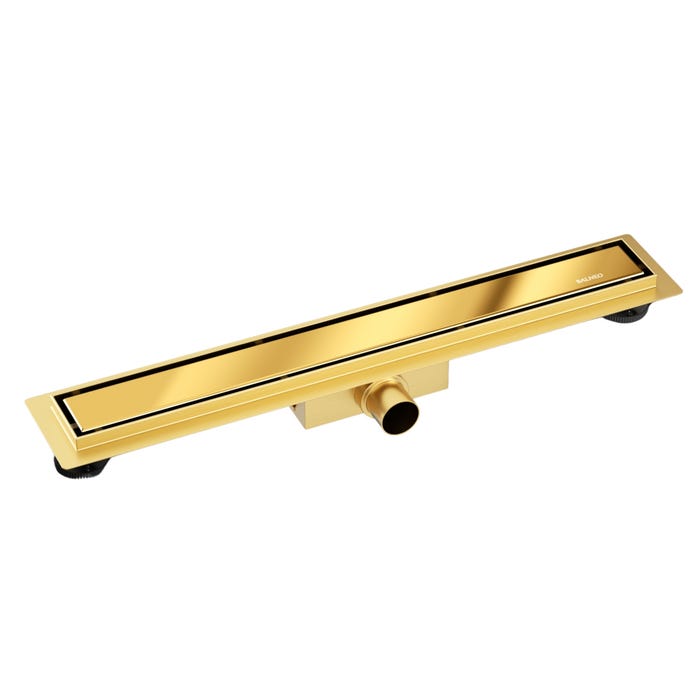 Balneo Caniveau de douche 2 en 1, en Acier Inox 90cm, finition miroir gold, avec Siphon, Duplex Next