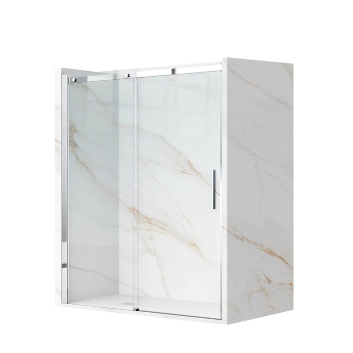 Porte De Douche Battante 100x195 cm en verre trempé transparent anticalcaire de 6 mm avec cadre chromé