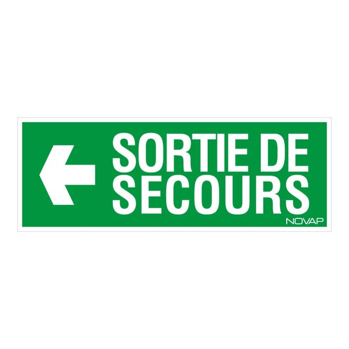 Panneau Sortie de secours flèche gauche (texte) - Rigide 330x120mm - 4035550