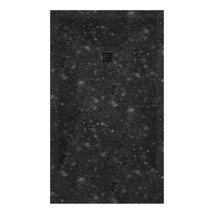 Receveur de douche Terrazo Noir, finition Lisse Stone 3D, grille de couleur - 70 x 70 cm