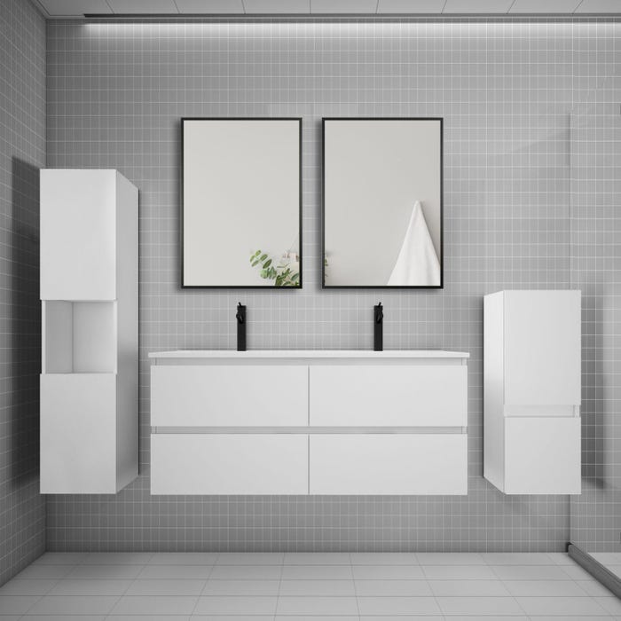 Ensemble meuble de salle de bains 120cm vasque + colonne x2 + miroir,blanc