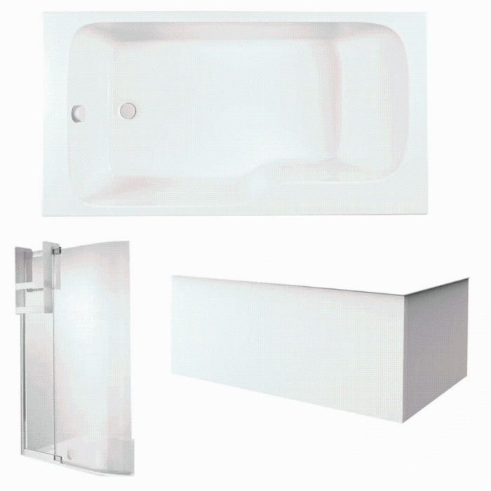 Pack baignoire bain douche antidérapante 170 x 90 JACOB DELAFON Malice gauche blanc mat + tablier en angle + pare bain + étagère pour pare bain