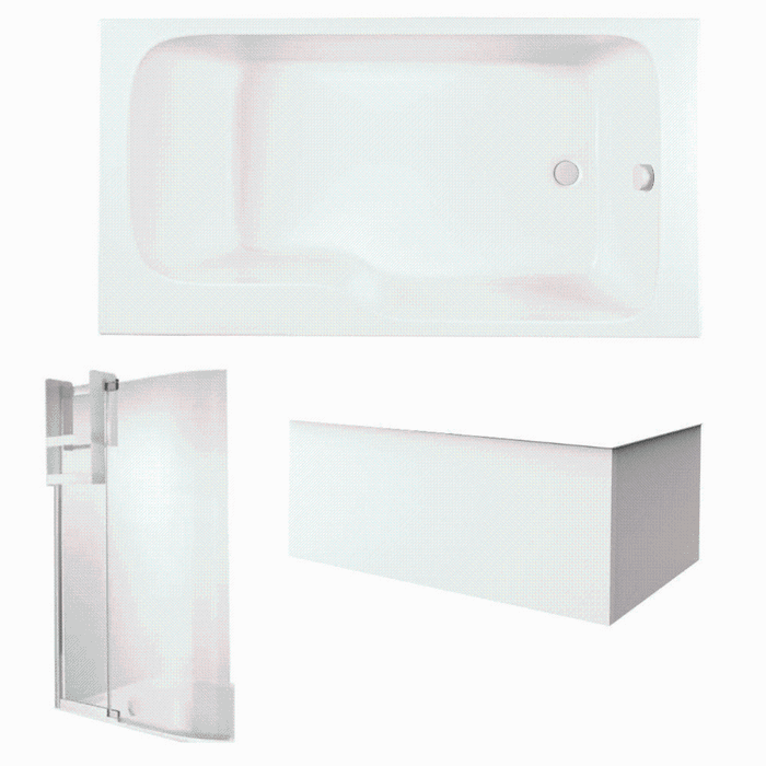 Pack baignoire bain douche 160 x 85 JACOB DELAFON Malice version droite + tablier en angle + pare bain + étagère pour pare bain