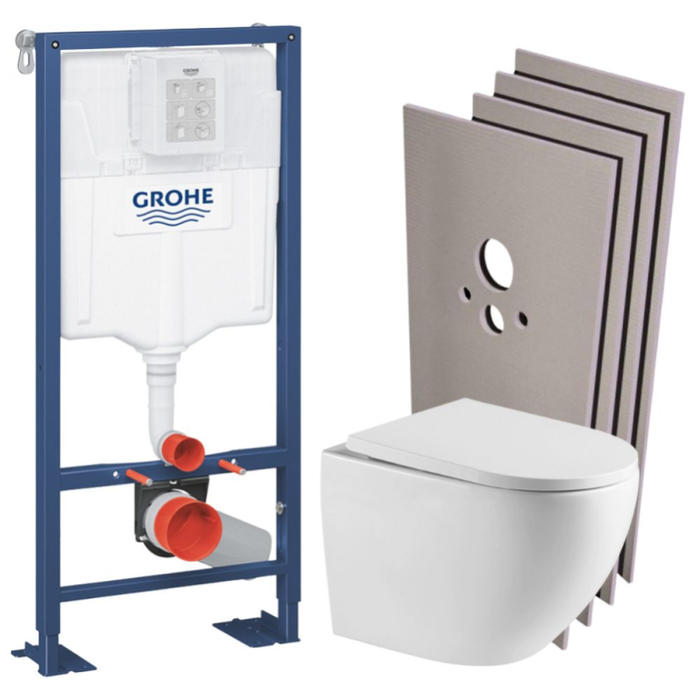Grohe SOLIDO Pack Bâti-support + WC suspendu + Plaque chrome + Set de montage (AUTOPORTANT-FUSIONTQ-1-SABO)