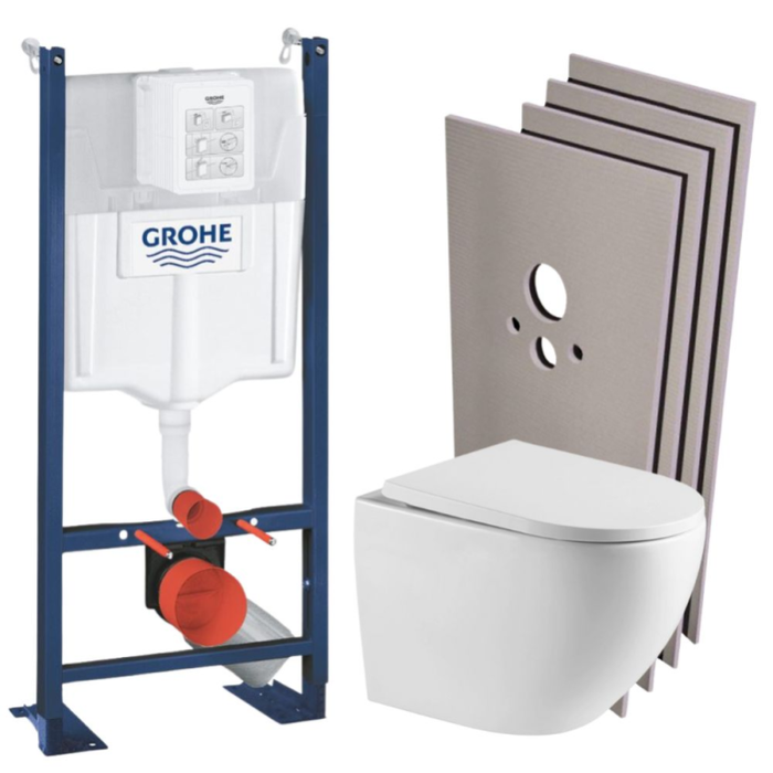 Grohe RAPID SL Pack Bâti-support + WC suspendu + Plaque chrome + Set de montage (PROJECTFUSIONTQ-1-SABO)