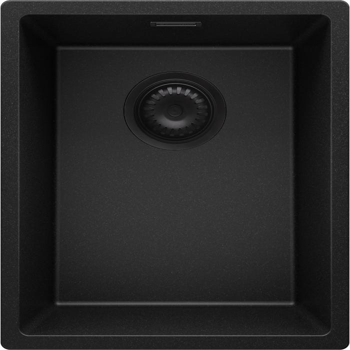 Evier Sous Plan Tout Noir, 36 x 47 cm, Evier en Granit 1 bac + Kit de Vidage, Lavabo Cuisine de Primagran