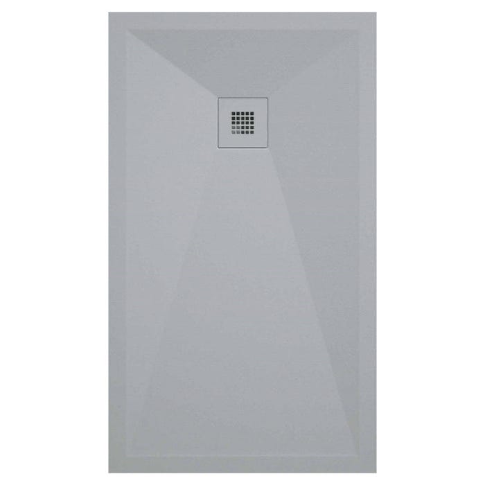 Receveur de douche 100x100 cm extra plat ONDA en résine surface ardoisée gris cendre Grille grise cendre