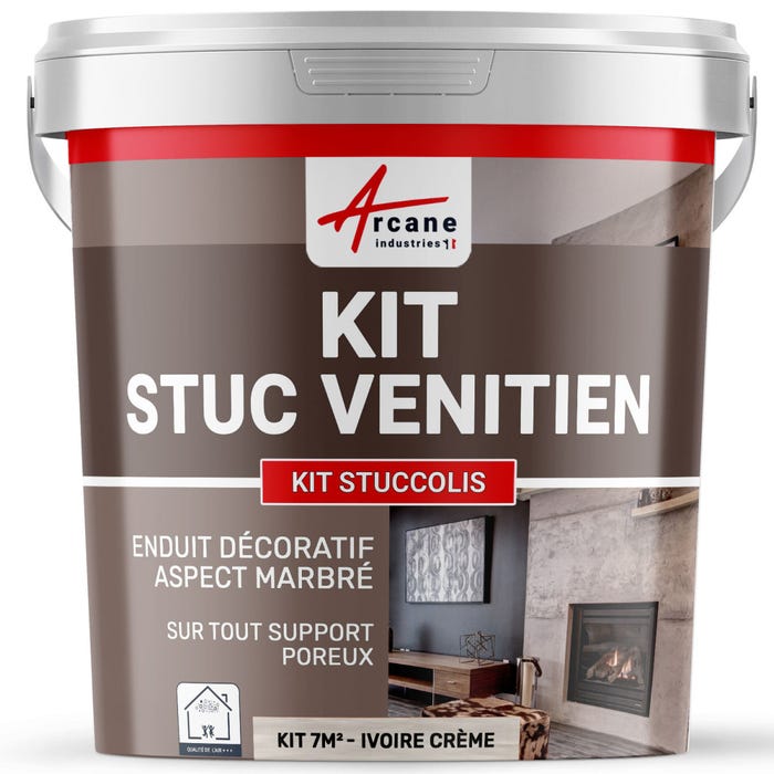 stuc venitien enduit stucco spatulable décoratif - KIT STUCCOLIS Ivoire Crème - kit jusqu'à 7 m² - ARCANE INDUSTRIES