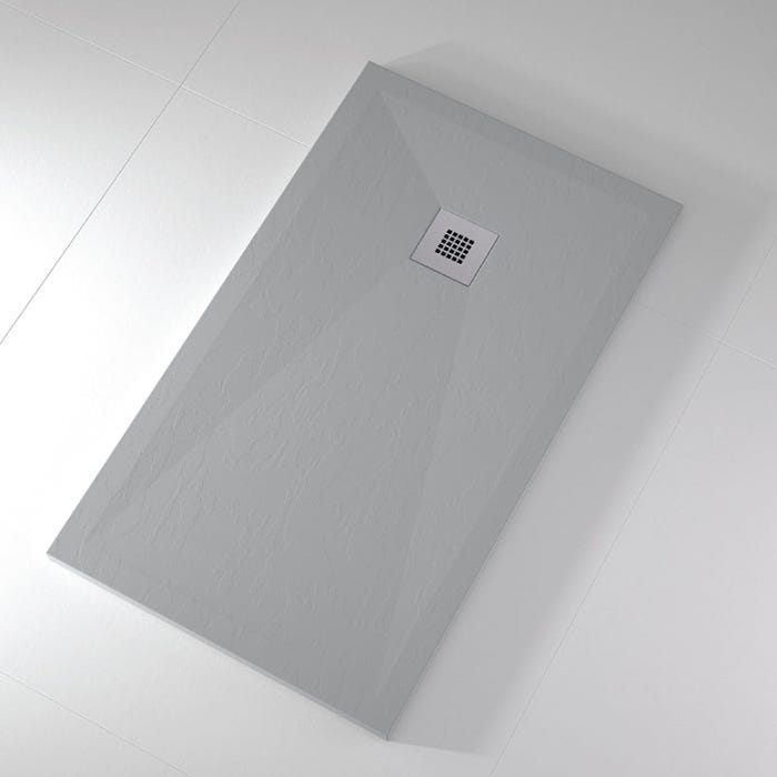 Receveur de douche 90x180 cm extra plat ONDA en résine surface ardoisée gris cendre Grille inox