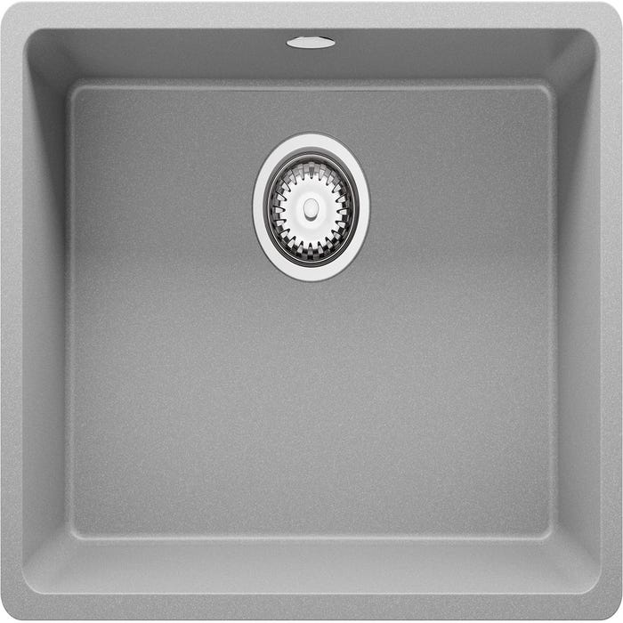 Evier Sous Plan Gris, 44 x 56 cm, Evier en Granit 1 bac + Kit de Vidage, Lavabo Cuisine de Primagran