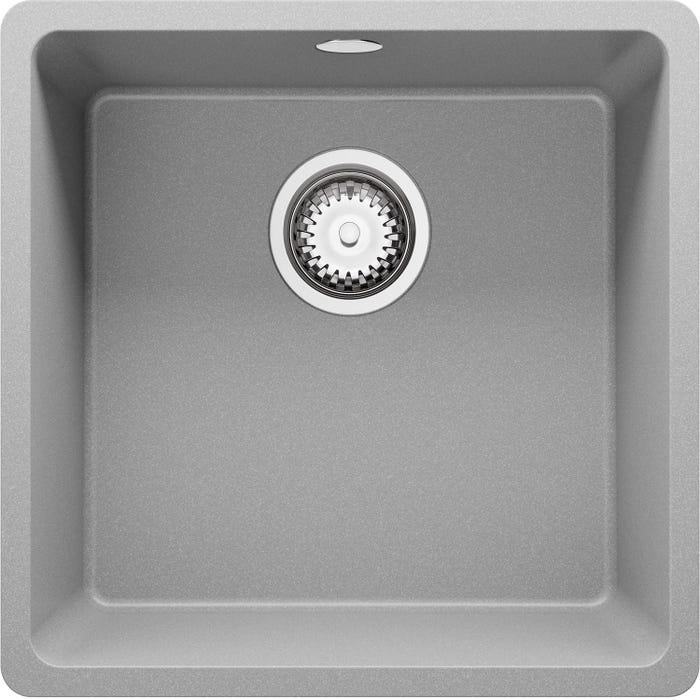 Evier Sous Plan Gris, 44 x 46 cm, Evier en Granit 1 bac + Kit de Vidage, Lavabo Cuisine de Primagran