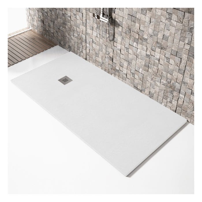 Receveur de douche 70x140cm extra plat MADISON en résine surface ardoisée blanc