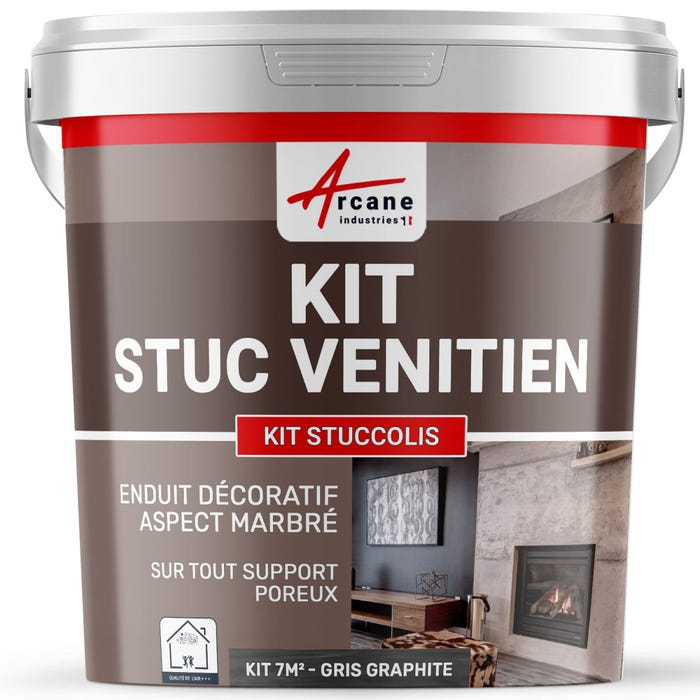 stuc venitien enduit stucco spatulable décoratif - KIT STUCCOLIS Gris Graphite - kit jusqu'à 7 m² - ARCANE INDUSTRIES