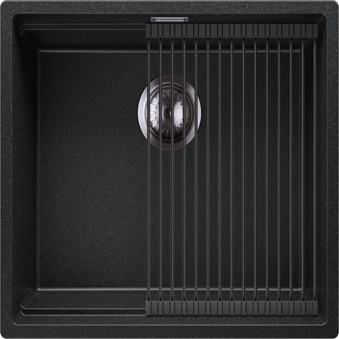 Evier Cuisine en Granit Anthracite, 56 x 47 cm, Lavabo 1 bac + Siphon Gunmetal, Évier à Encastrer de Primagran