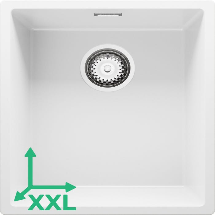 Evier Sous Plan Blanc, 41 x 47 cm, Evier en Granit 1 bac + Kit de Vidage, Lavabo Cuisine de Primagran