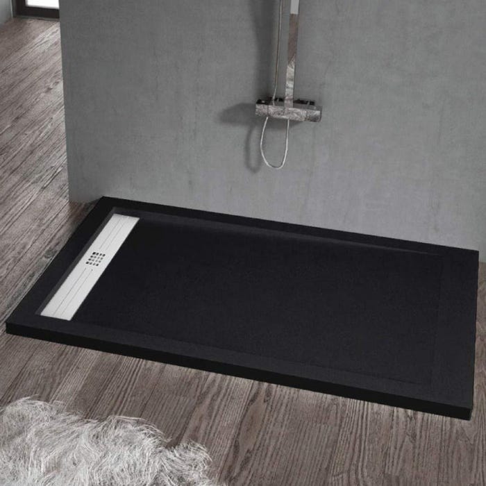 Receveur de douche 80 x 100 cm extra plat ELITE en résine surface ardoisée noir