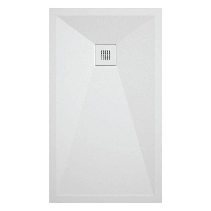 Receveur de douche 80x170 cm extra plat ONDA en résine surface ardoisée blanc Grille blanche