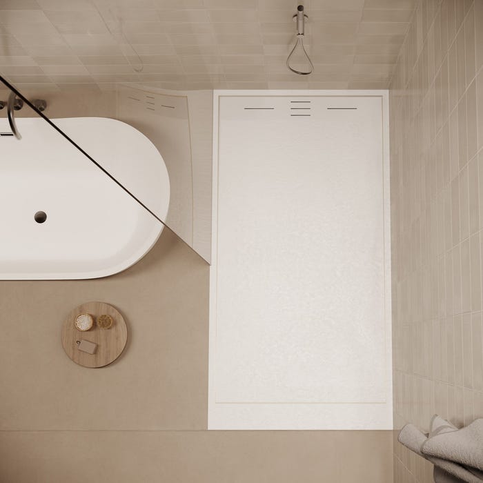 Receveur de douche 80 x 160 cm extra plat SALVI en SoliCast® surface ardoisée blanc