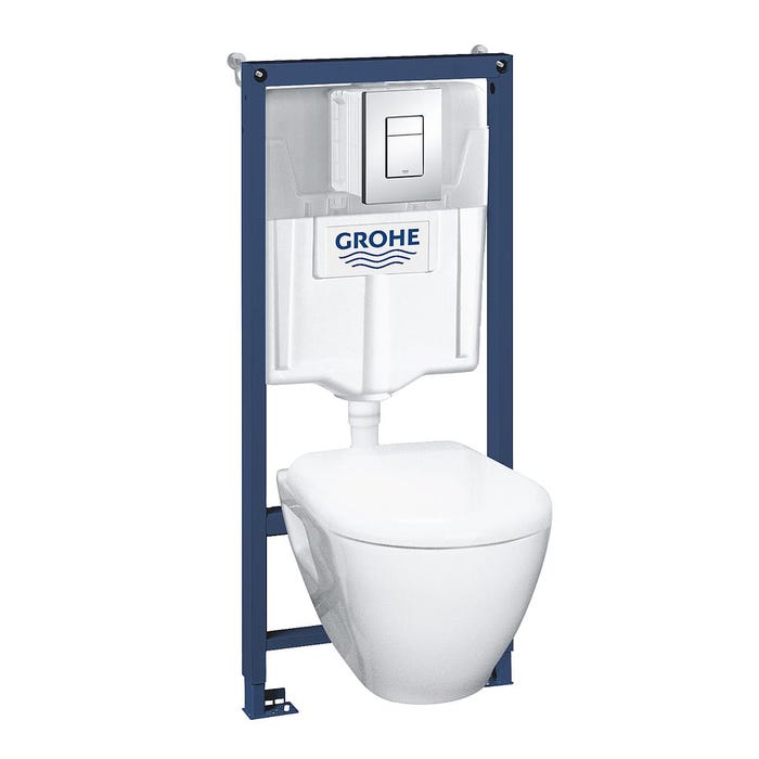 WC suspendu compact SEREL + bâti support GROHE + abattant + plaque