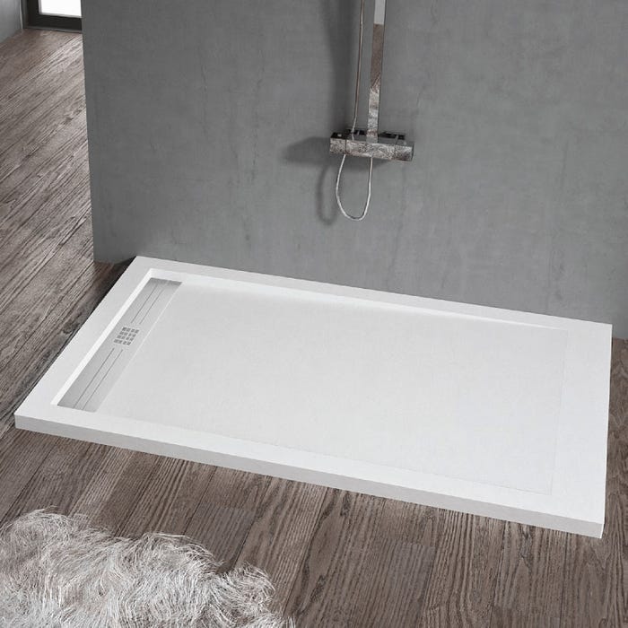 Receveur de douche 70 x 170 cm extra plat ELITE en résine surface ardoisée blanc