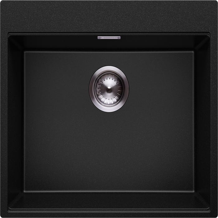 Evier Cuisine en Granit Anthracite, 58 x 50 cm, Lavabo 1 bac + Kit de Vidage Gunmetal, Évier à Encastrer de Primagran