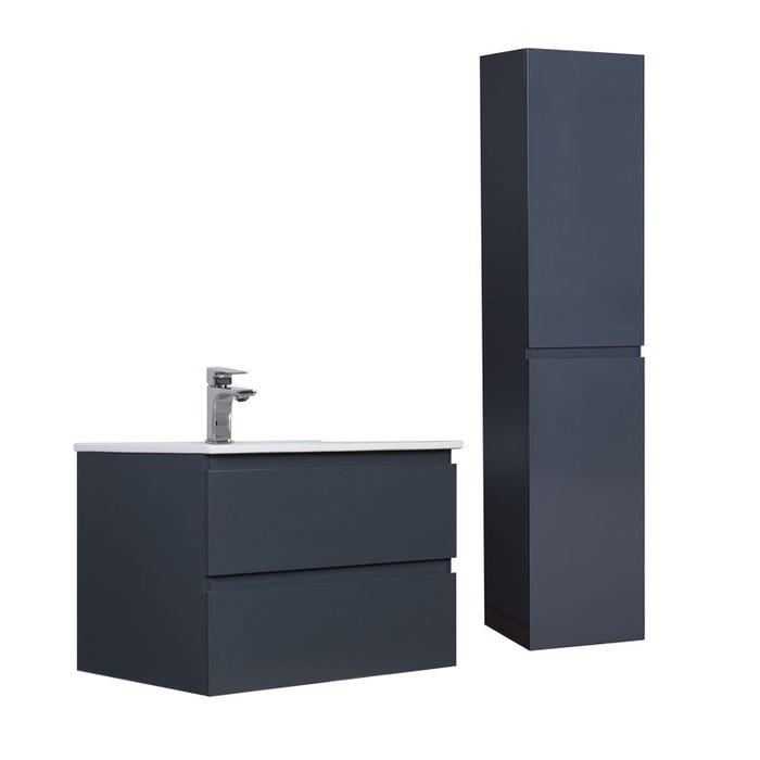 Ensemble meuble simple vasque 60cm avec vaque et colonne SORRENTO Gris