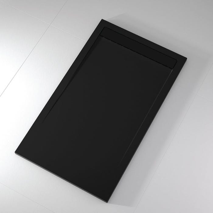 Receveur de douche 80x130 cm extra plat CLEVER en résine surface ardoisée noir