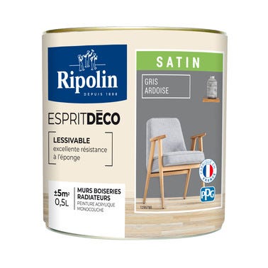 Peinture intérieure multi-supports acrylique satin gris ardoise 0,5 L Esprit déco - RIPOLIN 2