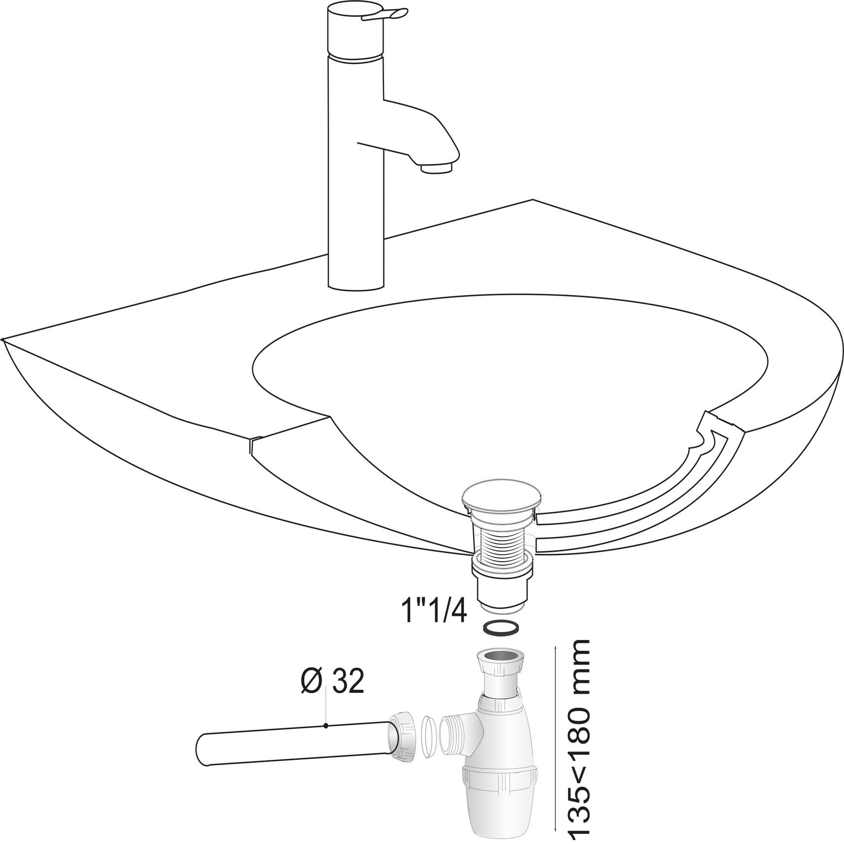 Siphon lavabo en plastique réglable en hauteur Diam.32 mm - WIRQUIN PRO 1