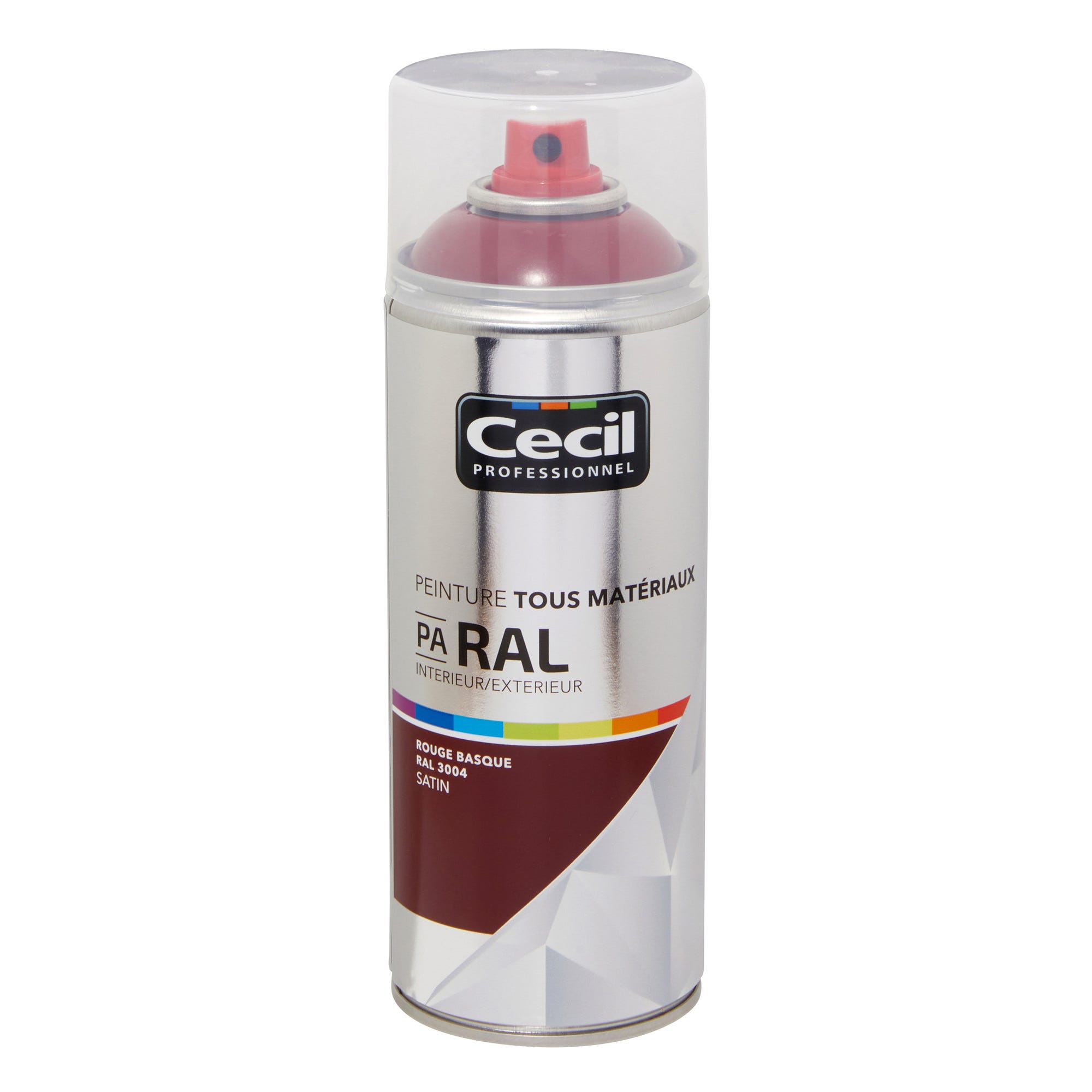 Peinture aérosol tous matériaux int/ext satin rouge basque RAL3004 400 ml - CECIL PRO 0
